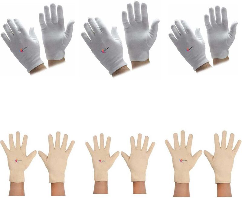 GOLDFINCH Cotton Cricket Multipurpose Hand Protect Re-usable Batting Inner Gloves Pair of 6 Inner Gloves  (White, Skin)
