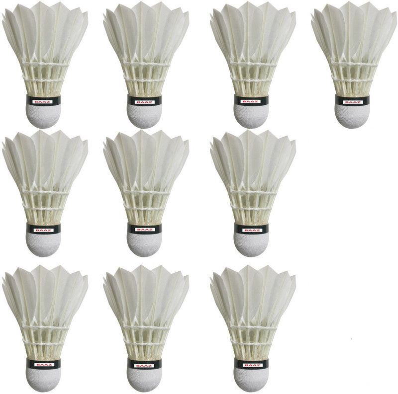 HK Sport & Toys BAAZ Feather Shuttlecock || Feather Shuttle - White  (Fast, 79, Pack of 10)