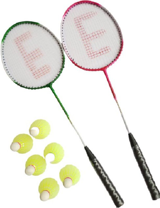 E-SQUARE Pi plus gree2 Green, Pink Strung Badminton Racquet  (Pack of: 8, 200 g)