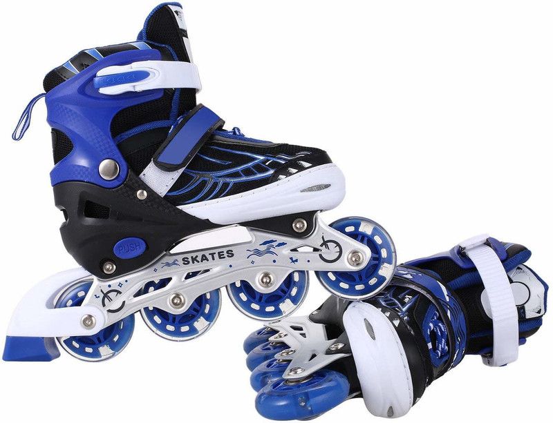 QWICK CLICK Inline Skates Size Adjustable All Pure PU Wheels it has Aluminum-Alloy which is Strong with LED Flash Light on Wheels In-line Skates - Size 7-10 UK  (Multicolor)