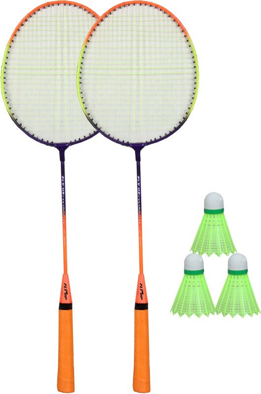 FLYUP White Body Set Of 2 Piece Badminton Racket With 3 Piece Nylon Shuttle Badminton Kit