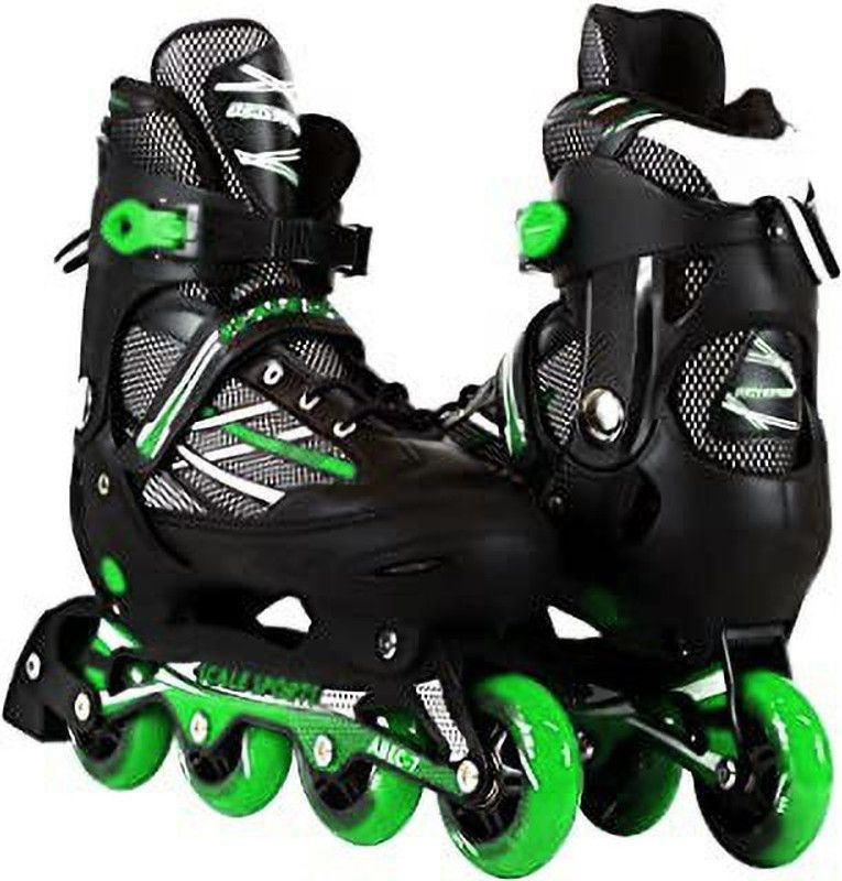 HHS SPORTS Adjustable Roller Inline Skates with PU Flashing Wheel (Green) In-line Skates - Size 7-9 UK  (Green)