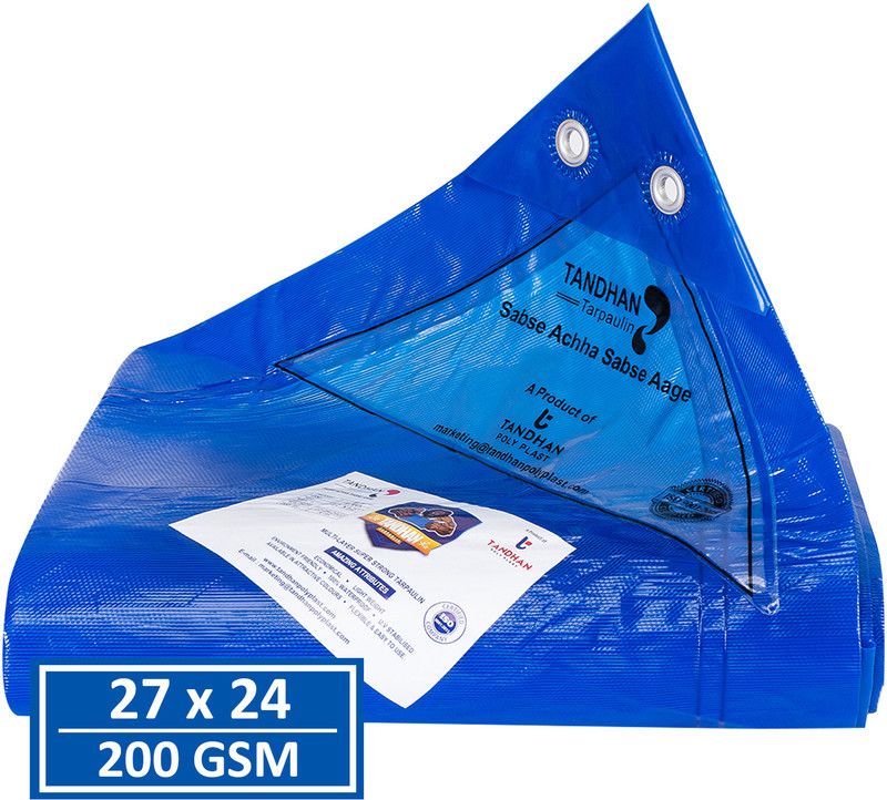 Tandhan Tarpaulin Cross Laminated Multilayer Eco-friendly Super Strong 27 X 24 FT Tent - For Heavy Duty Waterproof Poly Tadpatri 200 Gsm Plastic Cover Tharpai, Thadika, Tarp  (Blue)