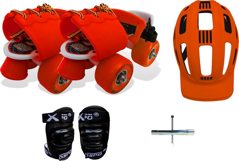 Jaspo Toddlers Baby Kids Junior Eco Adjustable Roller Skates Combo (Color:Orange) (Suitable for Age Group Up to 5 Years) Skating Kit Skating Kit