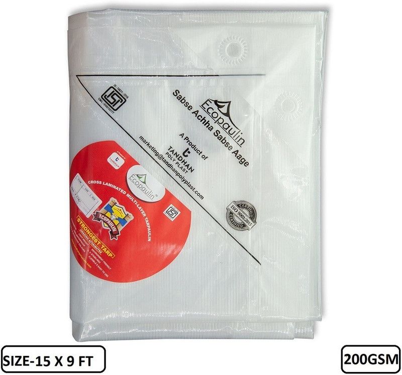 Tandhan Ecopaulin Cross Laminated Multilayer Eco-friendly 15 x 9 FT tarpaulin Sheet Tent - For Heavy Duty Waterproof Poly Tadpatri 200 Gsm Plastic Cover Tharpai, Thadika, Tarp  (Transparent)