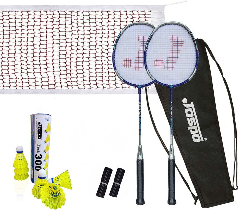 Jaspo Cosmo EZ 100 NANOTECH Pro Combo With Nylon Shuttle, Grip and Net Badminton Kit
