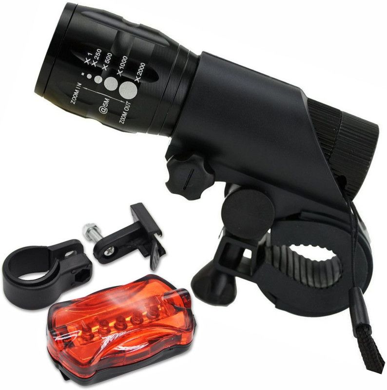 DSTECHBAR Cycle Front Light With Taillight Flashing Light, Zoomable Light Headlight LED Front Rear Light Combo  (Black)