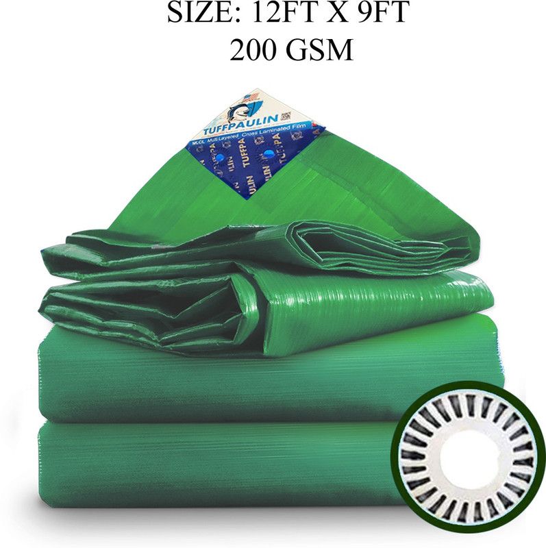 TUFFPAULIN 12FT X 9FT 200 GSM Green Tarpaulin Tent - For Truck body, Car, Bike, Grain Covers, Pond Liners  (Green)