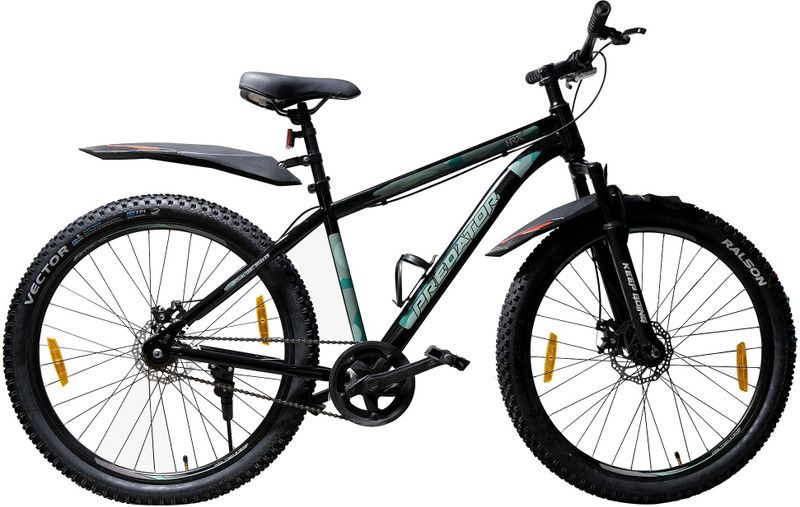 HRX Predator with Front Suspension and Dual Disc Brakes 85% Assembled 26 T Mountain Cycle  (Single Speed, Black, Silver)