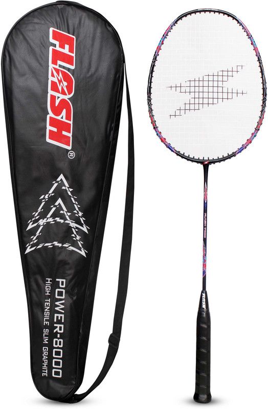 FLASH BADMINTON RACKET GRAPHITE POWER 8000 Black Strung Badminton Racquet  (Pack of: 1, 98 g)