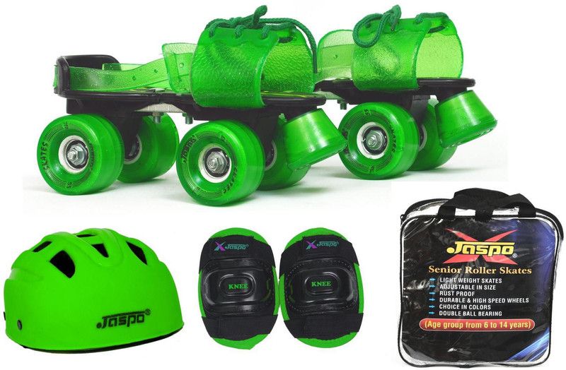 Jaspo Green Rider Eco Senior Skates Combo (Skates,Helmet,Knee,Bag)Suitable For Age 6 to 14 Years Skating Kit