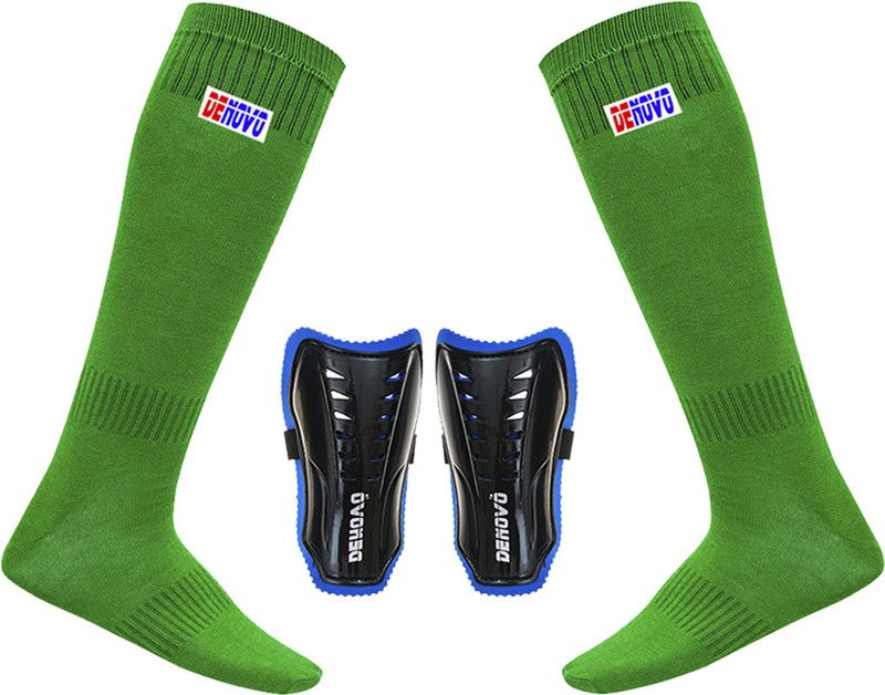 DENOVO Justry Football Kit (One Pair Lycra Plain Knee Length Football Socks + One Pair Shin Guard) Football Kit