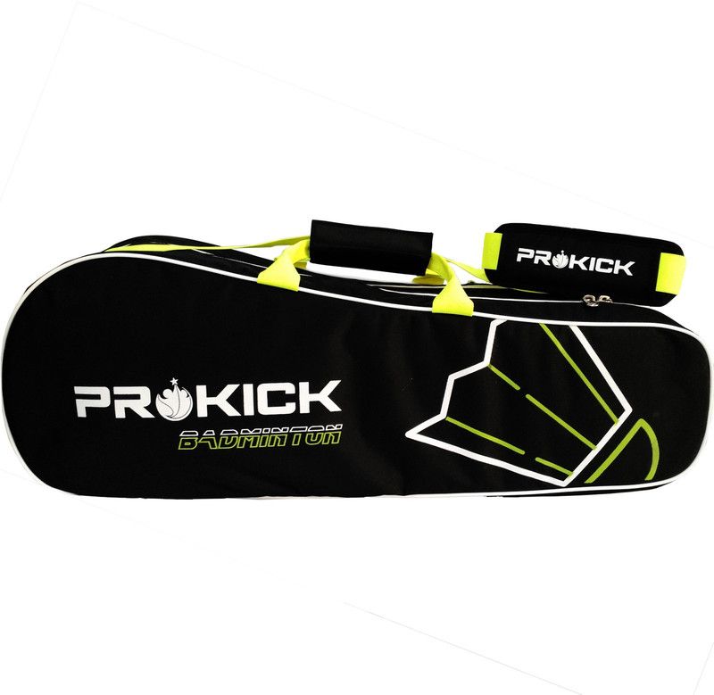 Prokick Neon Series Badminton Kitbag with Double Zipper Compartments - Black/Lime  (Black, Kit Bag)