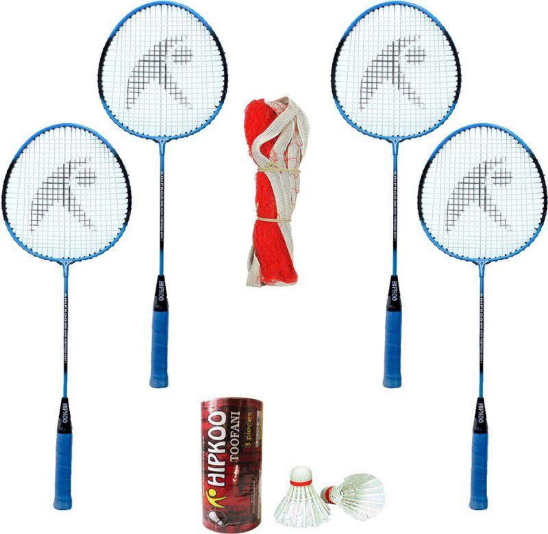 Hipkoo Spirit Badminton Set Of 4 With Feather Shuttles and Net Badminton Kit