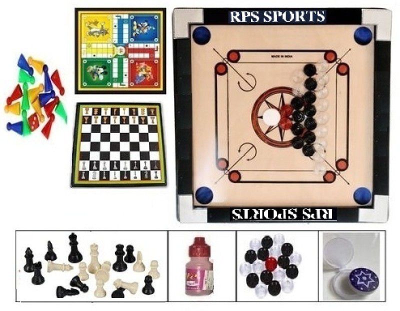RPS sports Small 20 Inch combo Pack ( Free Chess & ludo, 24 Crystal Coin, Striker & Powder 51 cm Carrom Board  (Multicolor)