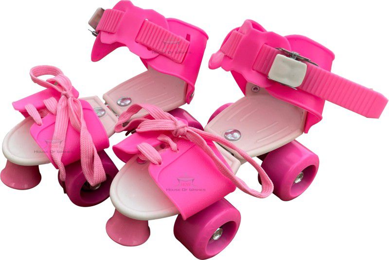 HOW(House Of Wishes) Roller Skates for Kids Age Group 5-12 Years Adjustable Inline Skating Shoes Quad Roller Skates - Size NA UK  (Pink)