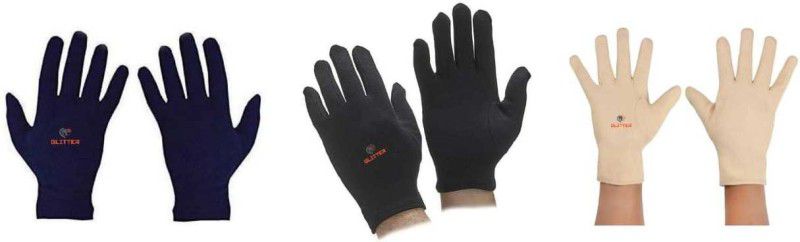 Glitter Cotton Cricket Multipurpose Hand Protect Re-usable Batting Inner Gloves Pair of 3 Inner Gloves  (Skin, Black, Navy)