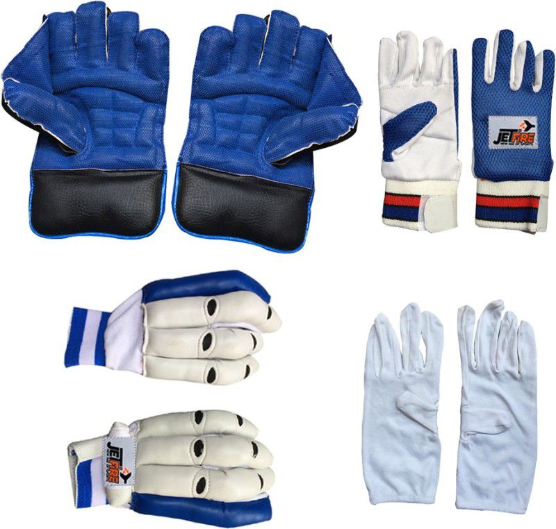 JetFire Regular Wicket Keeping Gloves & Basic Batting Gloves With Inner Gloves Combo Wicket Keeping Gloves  (Blue)