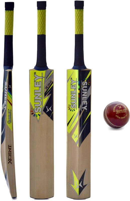 SUNLEY Xcent Kashmir Willow Cricket Bat Full Size With 1Pc Red Leather Cricket Ball Cricket Kit