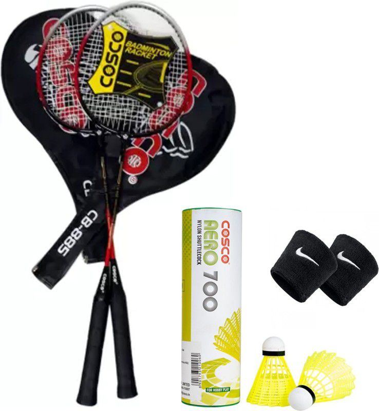 COSCO Fine Quality 3/4 Cover, 2 Cb-885 Badminton Racket, 6 Shuttle, 2 Wrist Band Badminton Kit
