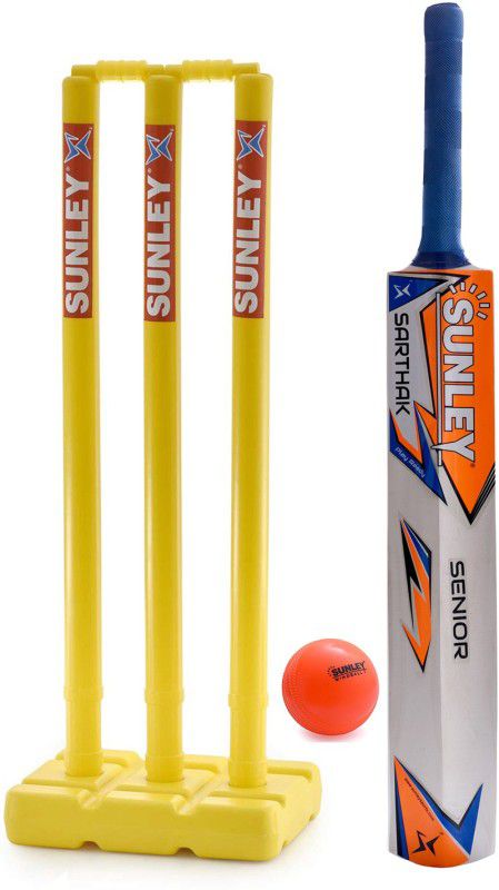 SUNLEY Cricket Set, Sarthak Senior Cricket Bat Full Size, 1Pvc Wicket Set, 1 Wind Ball Cricket Kit