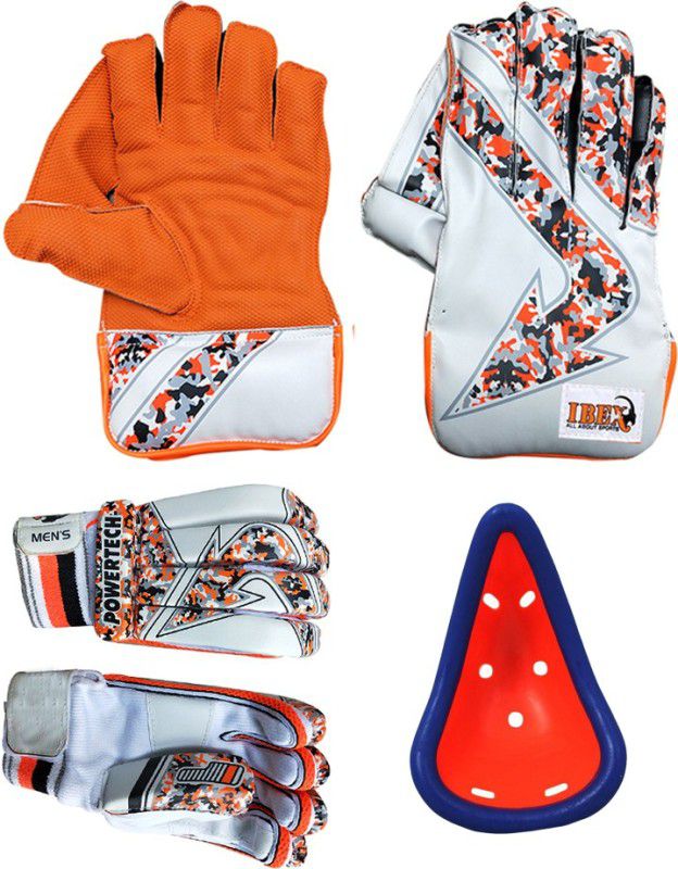 IBEX Arrow Wicket Keeping Gloves & College Batting Gloves With Abdominal Guard Cricket Kit