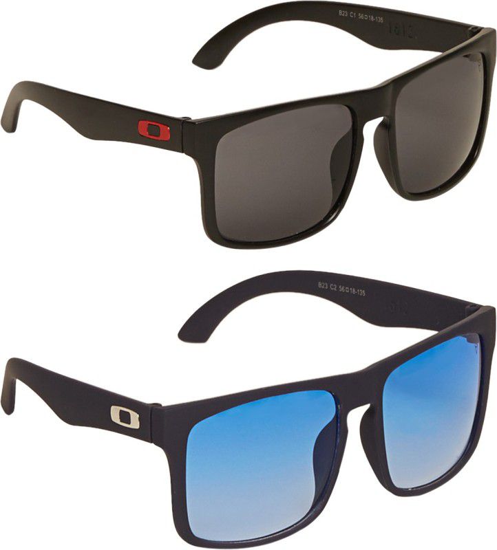 VAST Combo Of 2 UV Protection Fashion Rectangle Black & Blue Motorcycle Goggles  (Blue, Black)