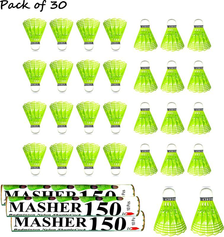 HACKERX Masher 150 Premium First Quality Plastic Shuttlecock {pack of 30} Feather Shuttle - Green  (Medium Fast, 78, Pack of 30)