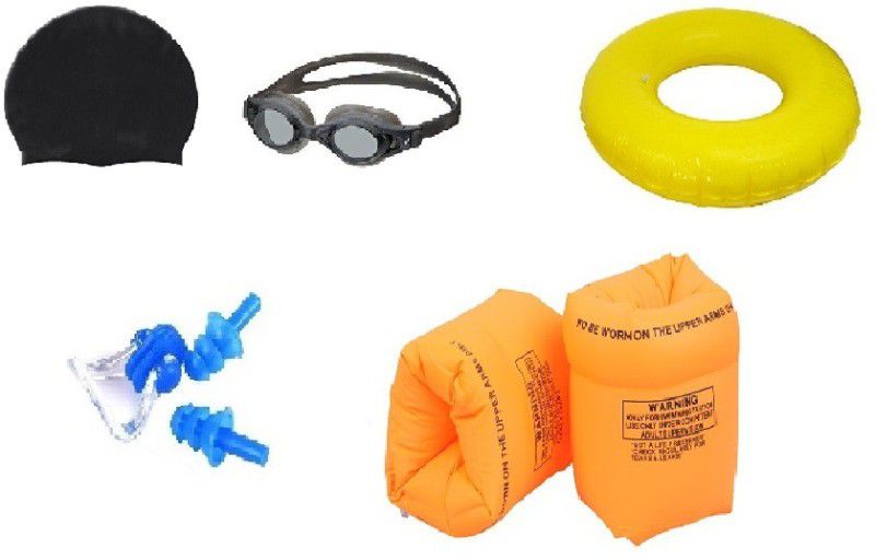 YUKI MULTICOLOR COLOR GOGGLES, CAP WITH EAR, NOSE PLUG, 70 CENTIMER TUBE & ARM FLOTS Swimming Kit