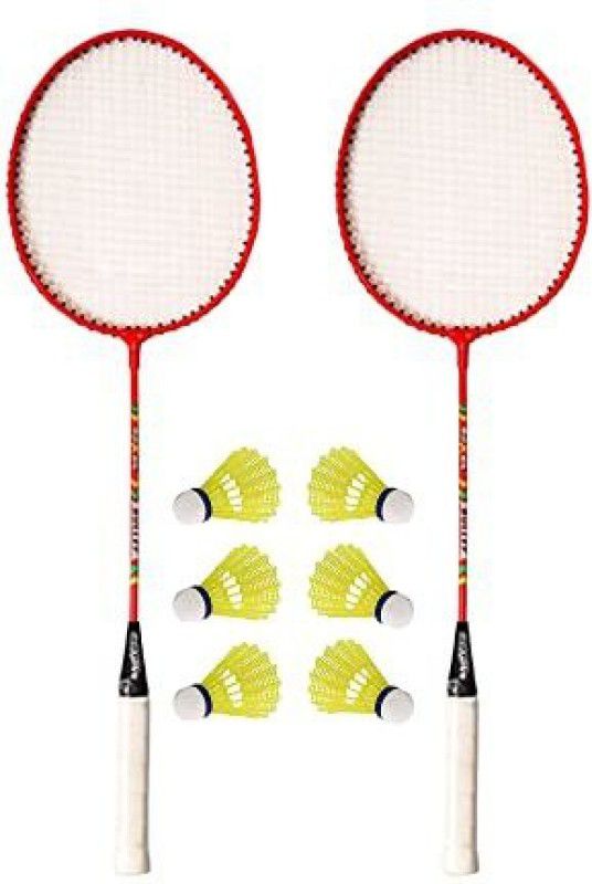 SPO Zone Badminton racquet RACKET set of 2 Pcs with 6 SHUTTLE Racquets set combo Badminton Kit