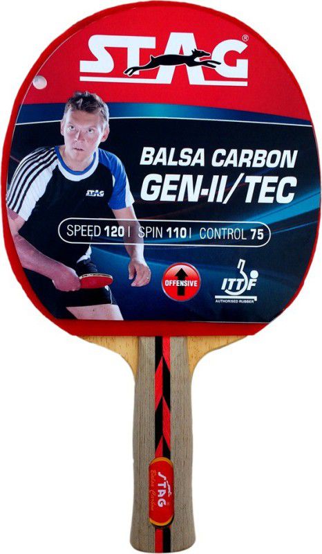 Stag Balsa Carbon gen 2 With Deluxe Case Table Tennis Racquet Red, Black Table Tennis Racquet  (Pack of: 1, 195 g)