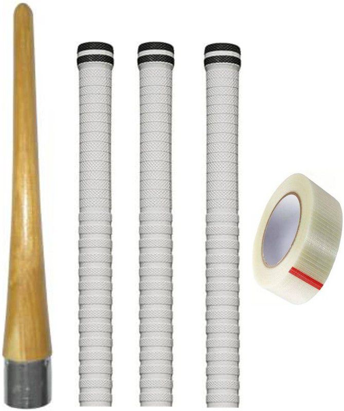 Y2M Set of 3 Cricket Bat White grip (XR16)+ one wooden cone (gripper) + Bat Protection Tape Cricket Kit