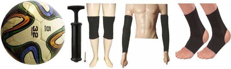 FACTO POWER Football Tricolor with Air Pump, Pair of Anklet, Elbow Support and Knee Cap Football Kit