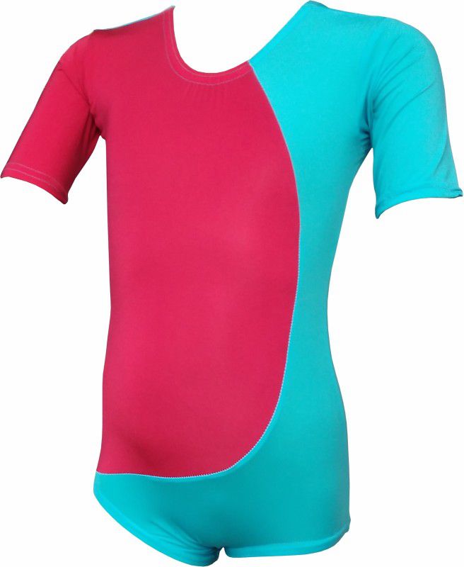 Bloomun Gymnastic Dress Yoga Costume for Kids Girls Women Compression  (Blue, Red Half Sleeve)