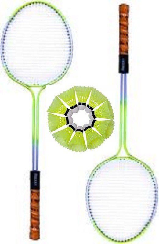 RAJSUKH SPORTS Badminton Racquet Set Of 2 Piece With 10 Piece Nylon Shuttle Cock Badminton Kit