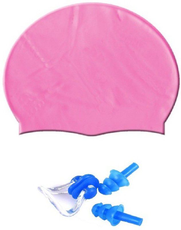 YUKI PINK COLOR SWIMMING CAP WITH EAR & NOSE PLUG Swimming Kit