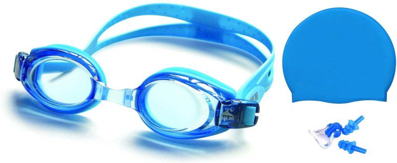 YUKI BLUE COLOR GOGGLES, CAP WITH EAR & NOSE PLUG Swimming Kit