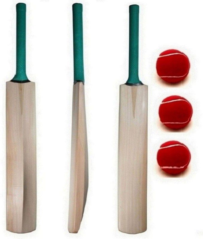 VENOM Nude Kashmir Willow Cricket Bat With Half Cane Handle & 3 Tennis Balls (Model : 1441) Cricket Kit