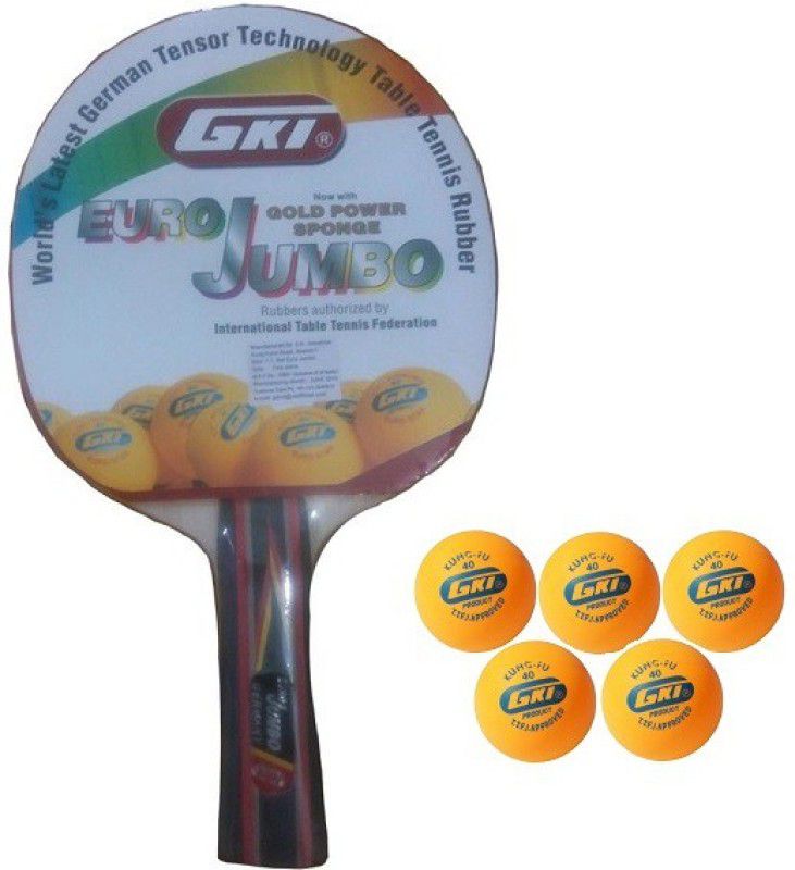 GKI Combo of Two, One 'Euro Jumbo' table tennis racquet and Five 'KUNG FU' Ping Pong Balls- Table Tennis Kit