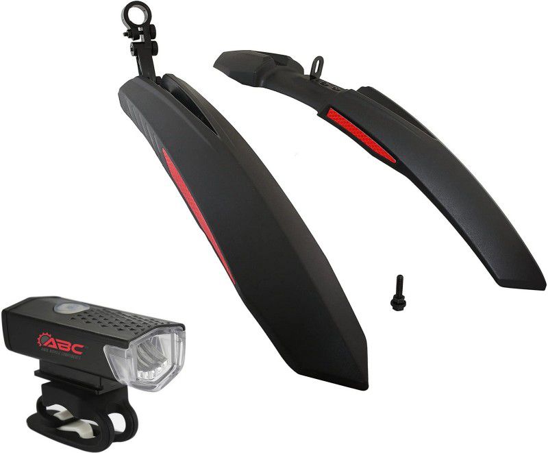 COZYCOOL Front& Rear Mudguard with Reflective Tape and Iron Fitting With Cycle Light Full Length Front & Rear Fender  (Red, Black)