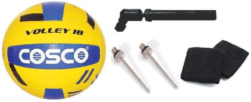 COSCO Combo of Three , One 'Volley 18' Volleyball (Size: 4), One Pump, Two Needles and One Pair of wrist band (Color On Availability) Volleyball Kit