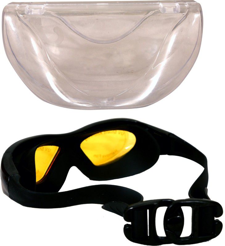 TAJ CARPETS Anti-Fog Coating Goggles with Earplugs for Swimming Swimming Goggles  (Black)