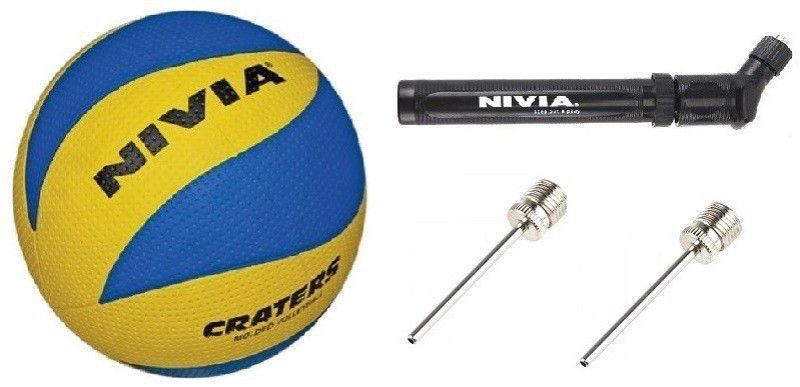 NIVIA Combo Of Three, One Crater Volleyball (Blue & Yellow), One double action Ball Pump and Two Needle- Volleyball Kit