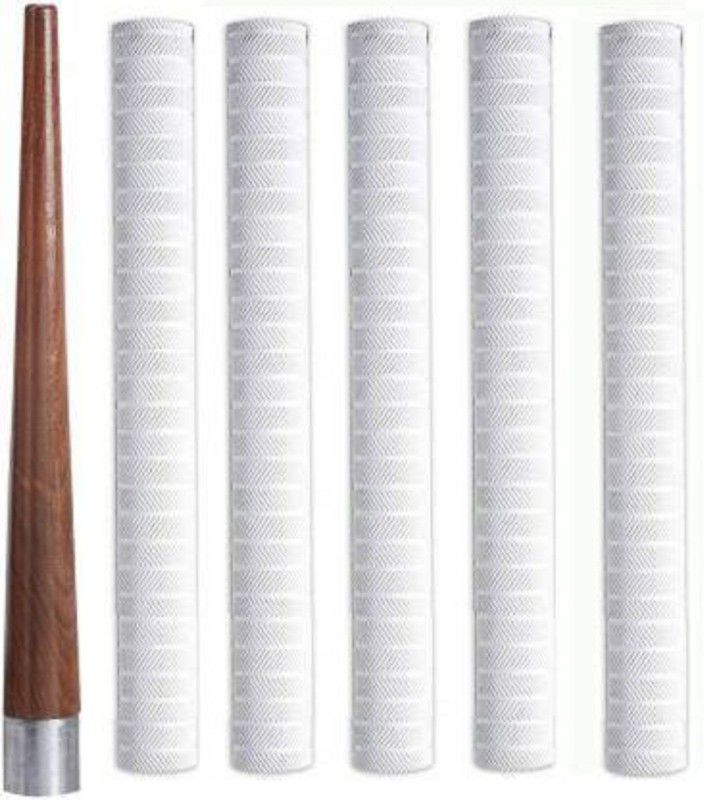 Krullers Set of 5Cricket Bat Handle Grip with 1Cricket Bat Handle Gripper Cone Chevron  (White, Pack of 6)