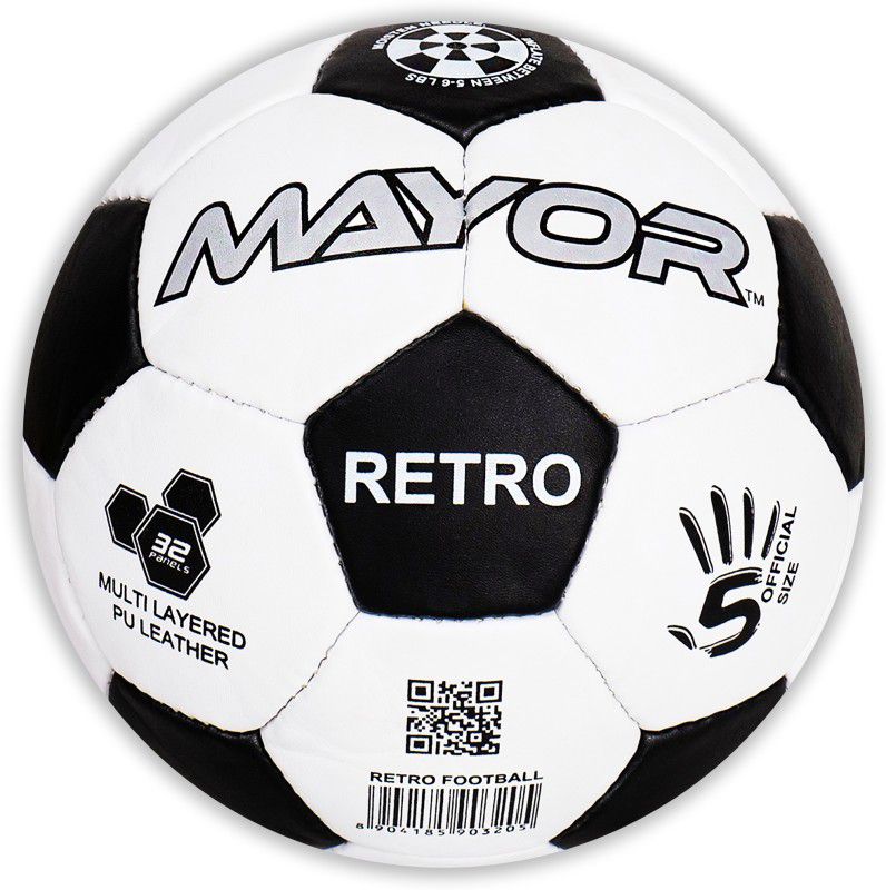 MAYOR Retro Football - Size: 5  (Pack of 1, White, Black)