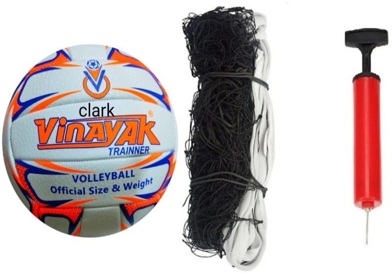 clark orange pu volleyball with net and air pump Volleyball Kit