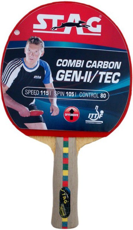 Stag Combi Carbon gen 2 With Deluxe Case Table Tennis Racquet Red, Black Table Tennis Racquet  (Pack of: 1, 195 g)