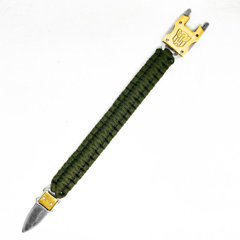 HUSB Anti Theft Paracord Survival Bracelets Green Golden Transformer Design knife Flint Fire Starter Striker Included