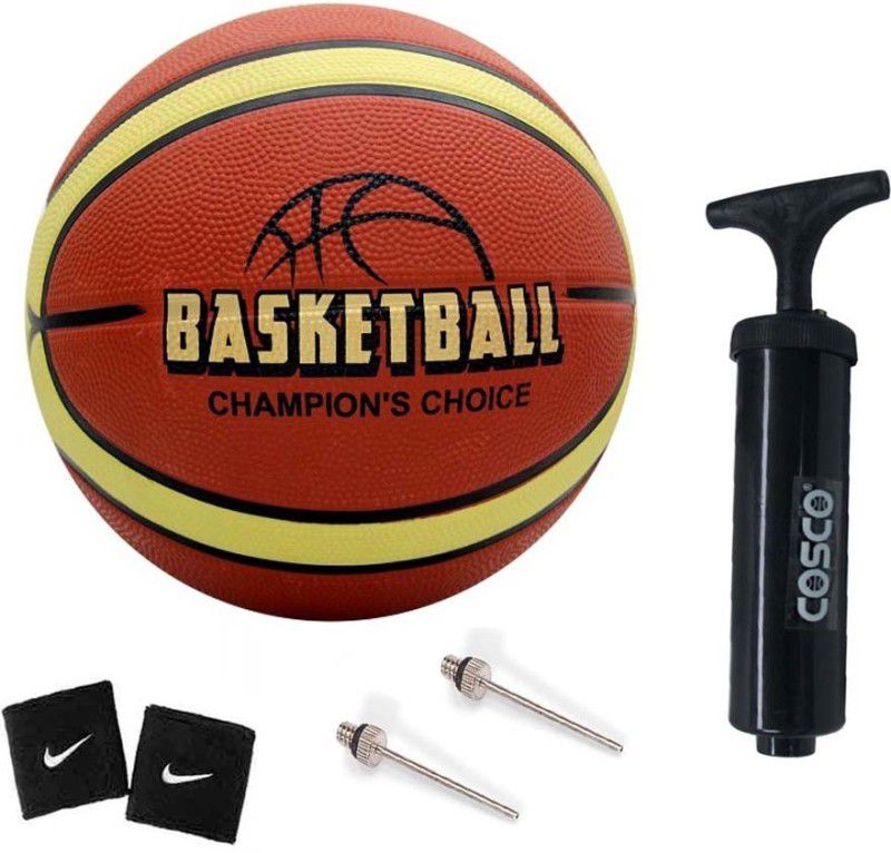 COSCO Premier Basketball ( Size-7 ) With Basketball Pump, 2 Band Basketball Kit