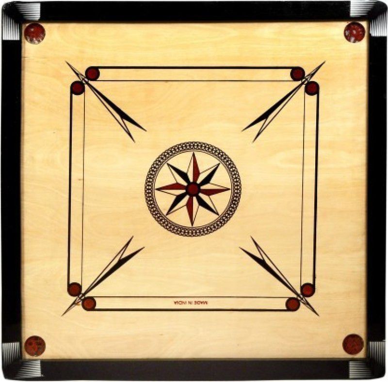NK Exports Wooden 32 Inch Carrom Board With Coin Striker, Powder And Round Pocket 5 cm Carrom Board  (Beige)